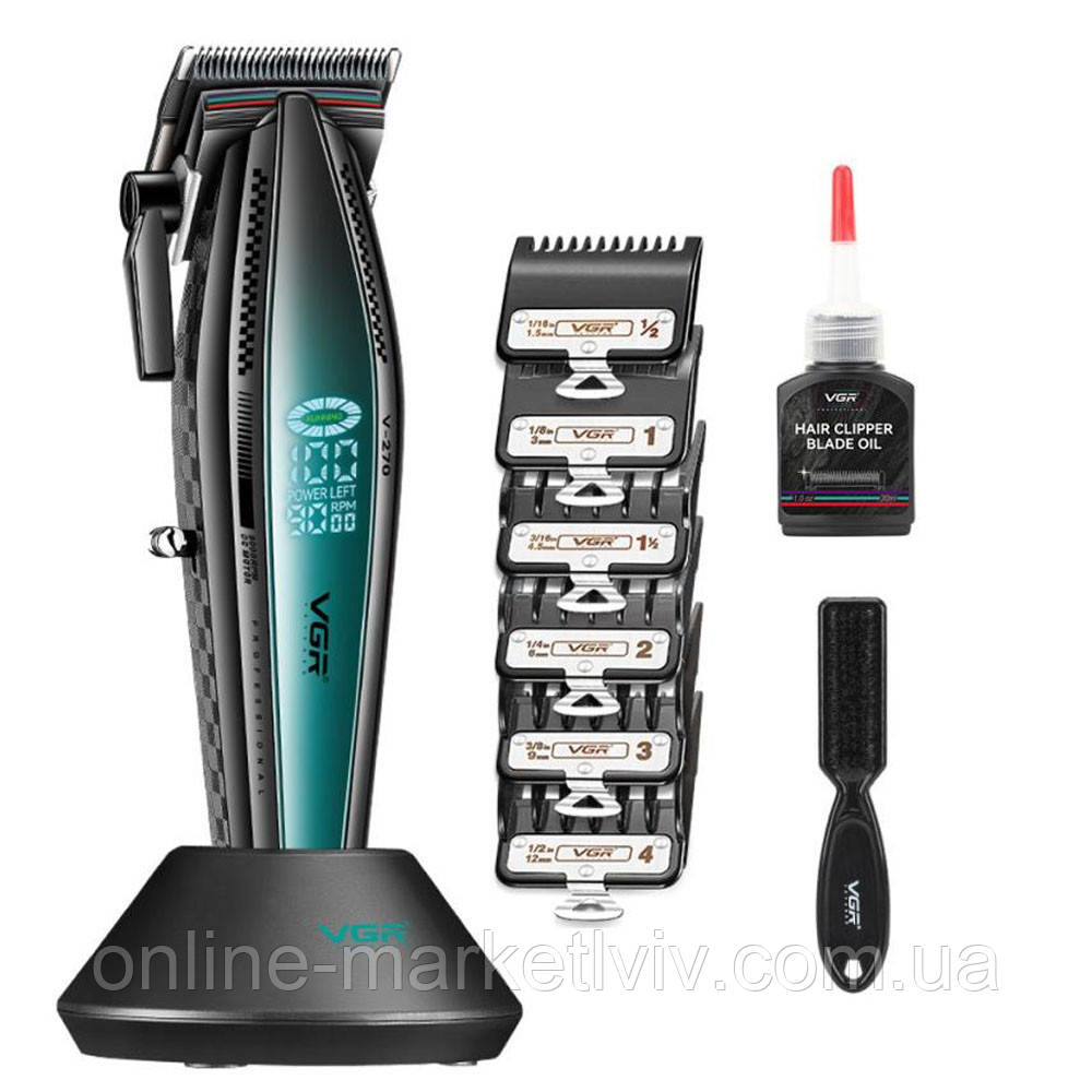 Бездротова машинка для стрижки 2500мАг + 6 насадок, VGR V-270 / Акумуляторний тример для стрижки волосся, фото 1