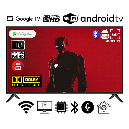 Телевізор Smart FHD TV BBK 60" I Android 15.0/Smart TV/DVB/T2/FullHD/USB/ (1980x1080) блютуз пульт