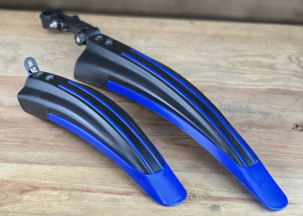 Крила на велосипед дитячий та гірський універсальний пластиковий щиток болотники 16"-26" PL-10112 переднє+заднє чорно-сині, фото 1