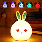 Нічник дитячий силіконовий Зайчик акумуляторний сенсорний LED RGB-підсвітка М'який, фото 2