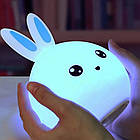 Нічник дитячий силіконовий Зайчик акумуляторний сенсорний LED RGB-підсвітка М'який, фото 3