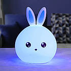 Нічник дитячий силіконовий Зайчик акумуляторний сенсорний LED RGB-підсвітка М'який, фото 4