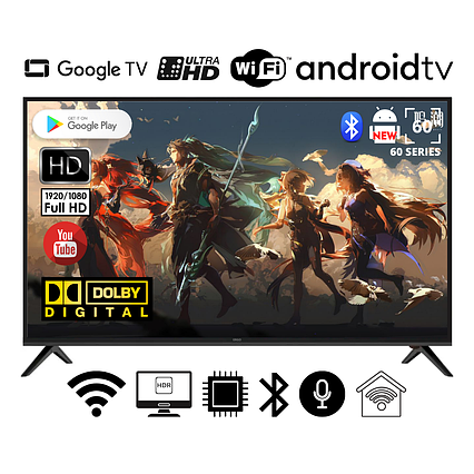 Телевізор Smart FHD TV Ergo 60" Smart-TV H/DVB-T2/USB адаптивний UHD,4K/Android 15.0