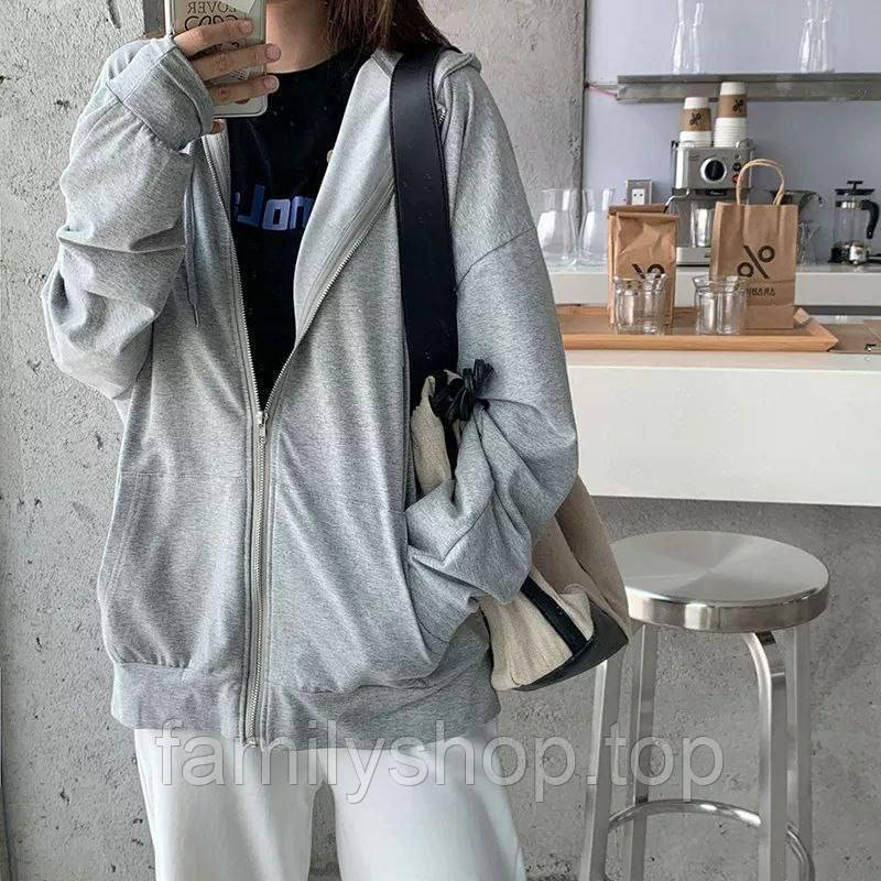 Худі на блискавці оверсайз жіночий однотонний, розмір 42/46, 48/50, колір сірий, чорний, білий, червоний, фото 1