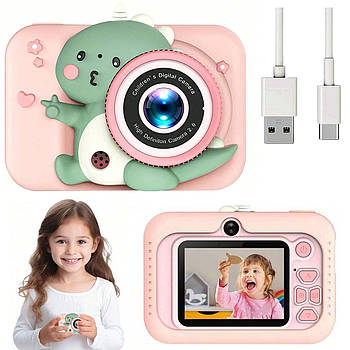 Дитячий фотоапарат Динозавр, 20Мп, 2.0", 400мАг, Q6 / Фотокамера дитяча / Цифровий фотоапарат для дітей