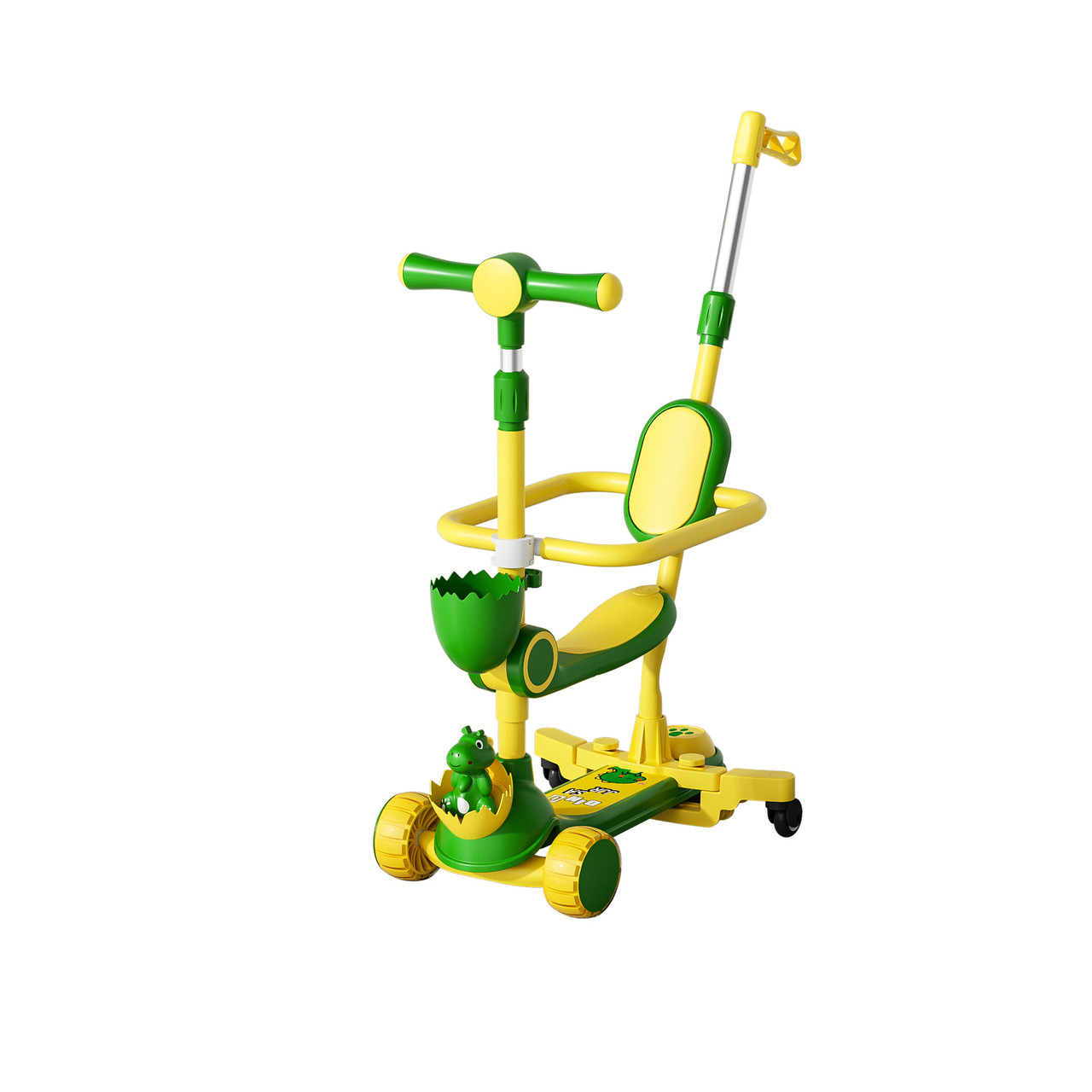 Дитячий самокат трансформер 5 в 1 з батьківською ручкою біговел кошик до 50 кг, фото 1