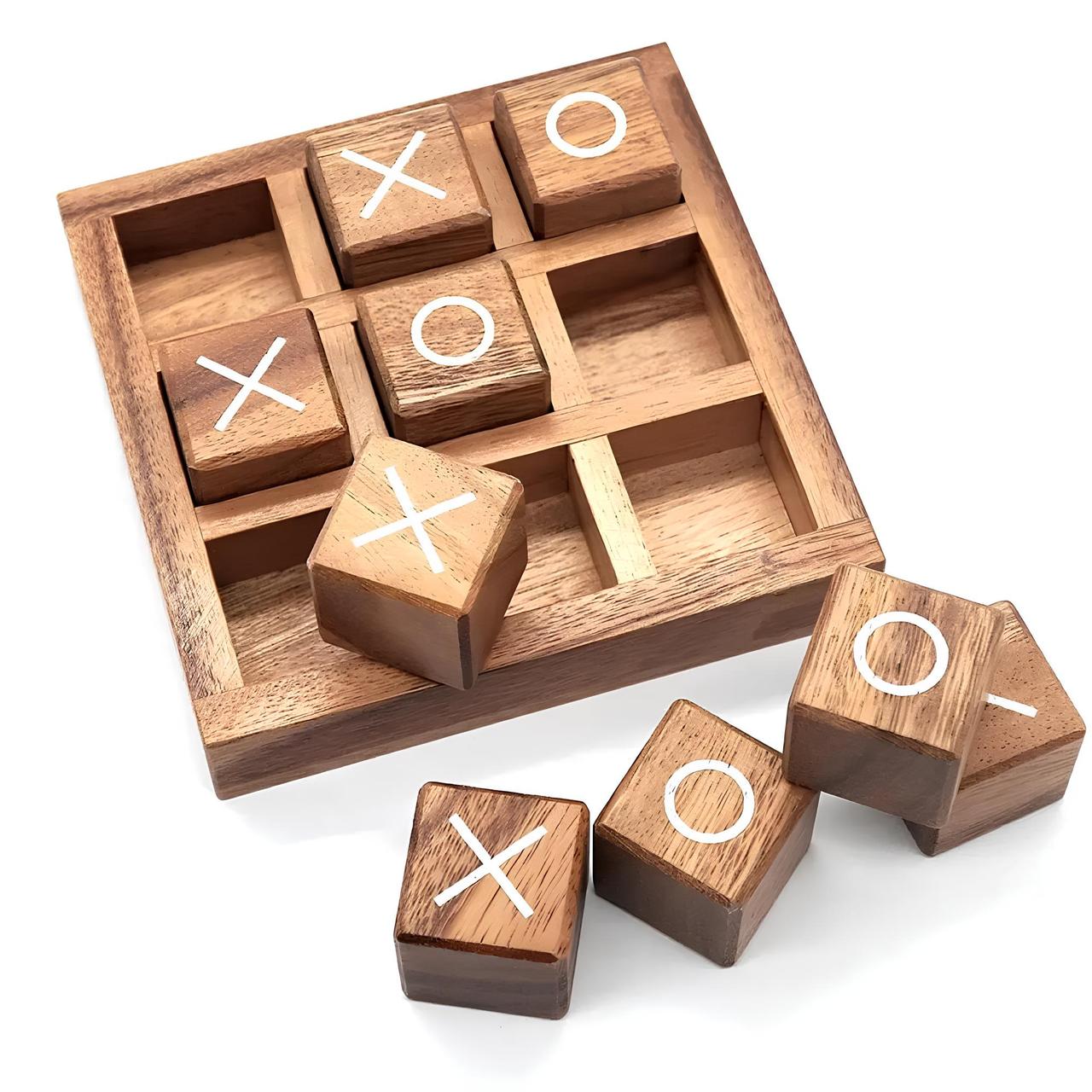 Настільна гра Хрестики-нулики з дерева RESTEQ — логічна гра для двох, дерев’яний набір 115×115×30 мм, фото 1
