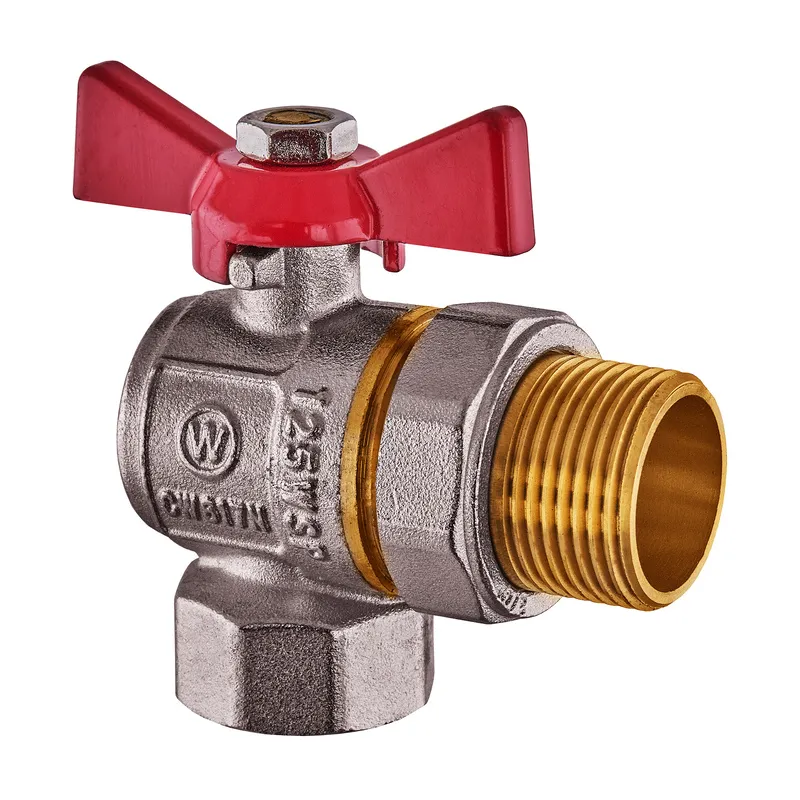 Кран з американкою кутовий Waterpro WP400-20FMW-L - 3/4" ручка "метелик" червона (WP2896)