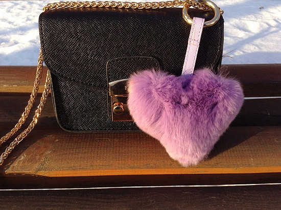 Серце - брелок Luxury (бузковий) натуральне хутро