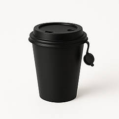 Стакан 350 мл Bubble tea для холодних і гарячих напоїв з кришкою чорний (50 шт.)