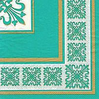 Серветки паперові тришарові декоративні ТМ Luxy 33x33 "Верона" зелені для сервірування столу, святкові серветки 18 штук