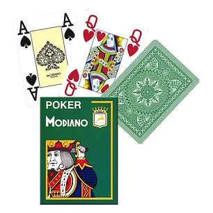 Пластикові гральні карти Modiano Poker 4 Jumbo Index (тёмно-зелёные), фото 3