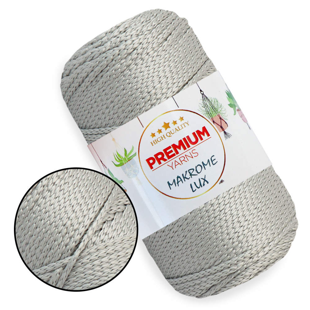 Шнур поліестеровий 2мм, Premium Yarn Makrome Lux, Світло-сірий №836, фото 1