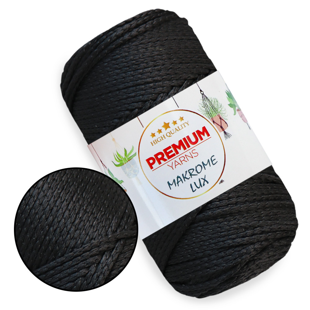 Шнур поліестеровий 2 мм, Premium Yarn Makrome Lux, Чорний No840, фото 1