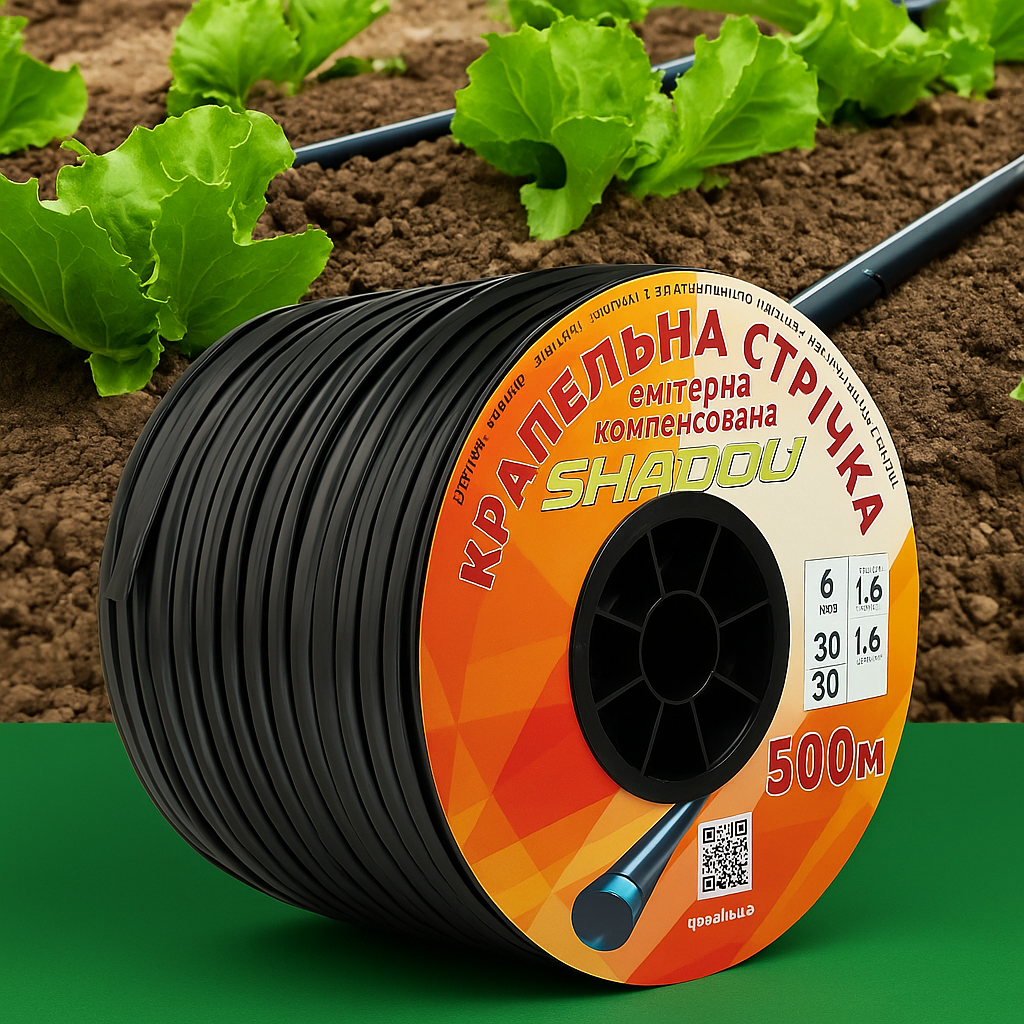 Крапельна стрічка (эмиттерная).500м 20см. ТМ "Shadow" Чехія з вбудованими крапельницями. 1.4 ч. л.