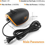 HITOP 4W 110GPH Потужний акваріумний повітряний насос: Тихий 2-вихідний акваріумний аератор, регульований повітряний насос, фото 2