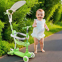 Дитячий самокат трансформер 5 в 1 для малюків сидіння батьківська ручка захисний бампер козирок світло звук