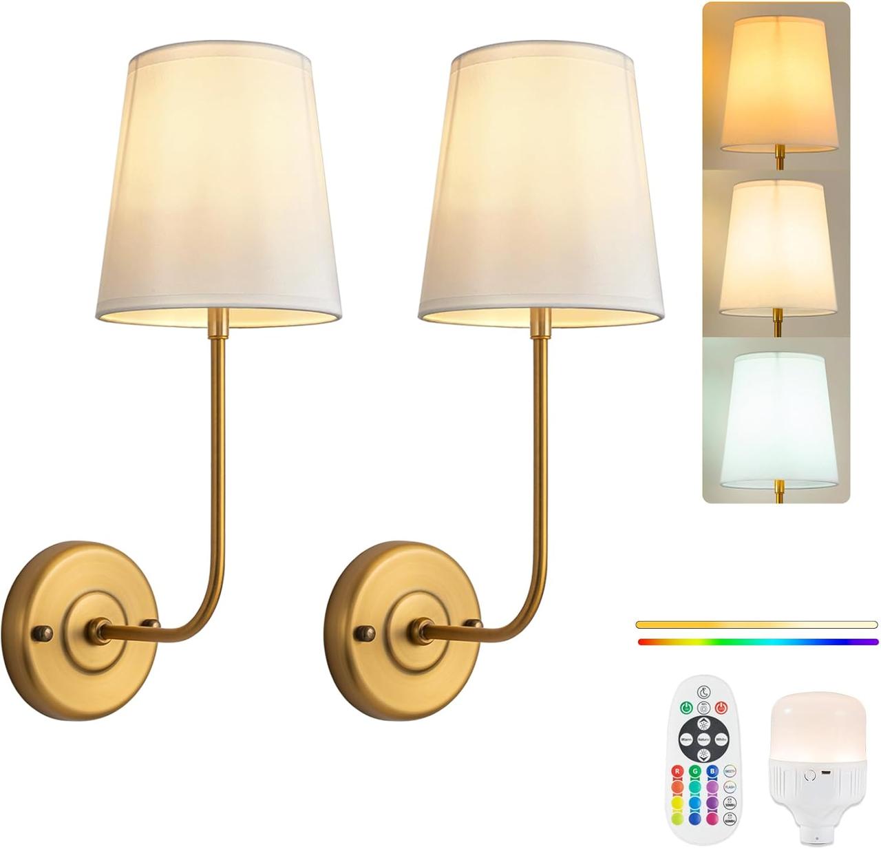 PASSICA DECOR Настінні бра з батарейним живленням Набір з 2, бездротові настінні світильники з дистанційним керуванням, фото 1