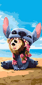 Картина за номерами Момент щастя - Стіч на пляжі 40*80 см Орігамі LW 5144