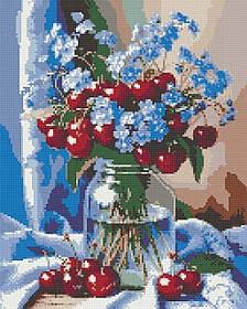 Алмазна мозаїка/вишивка Букет квітів з вишнею 40*50 см Орігамі OD 3505