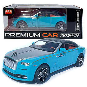 Машинка метал Rolls-Royce Dawn Spofec Ролс Ройс кабріолет голубий 1:24 відкр двері баг капот звук світло 22*6,5*8см (AP-2013)