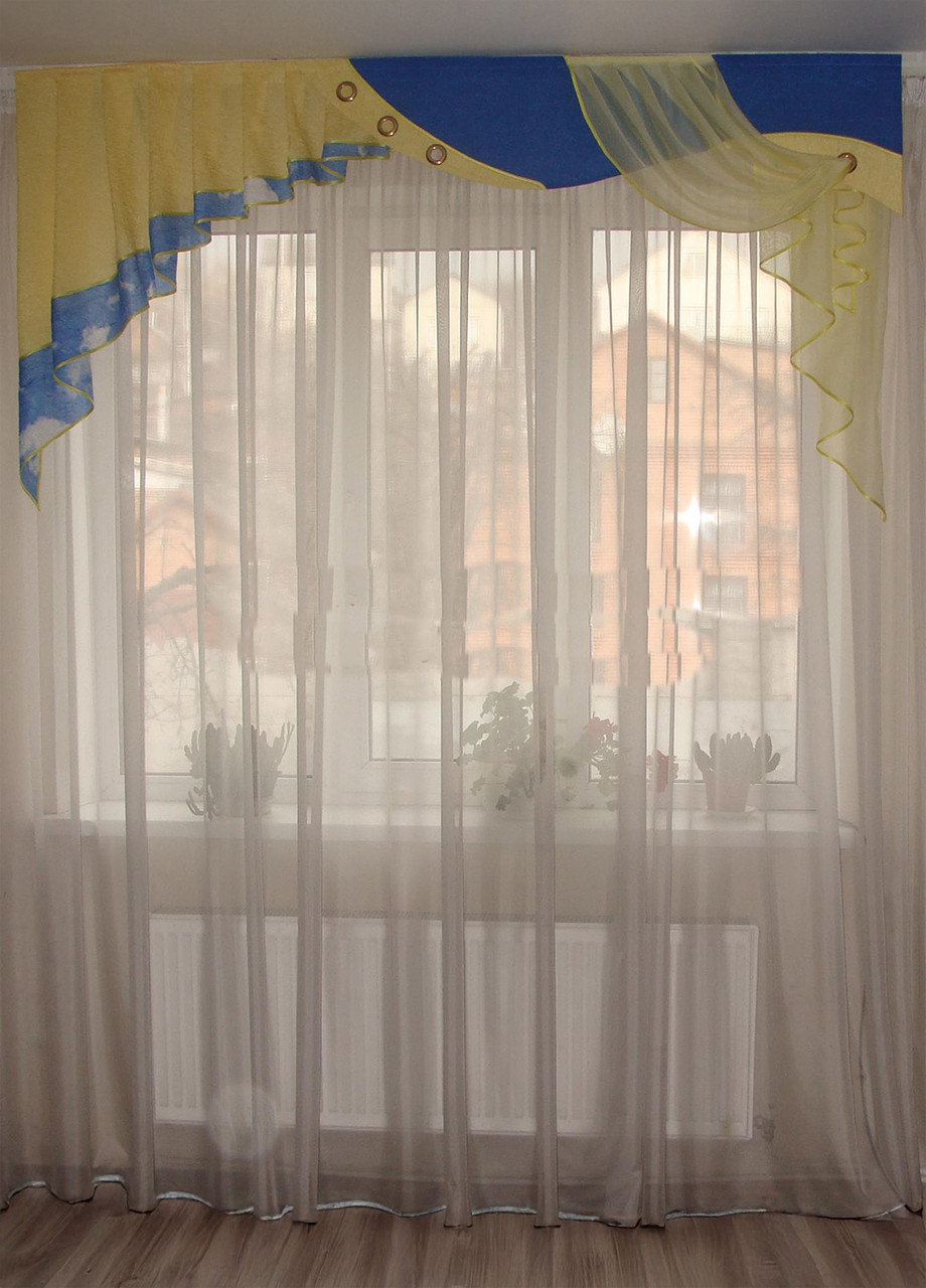 Жорсткий ламбрекен Firanka Стайл 2м синій з жовтим (49_1ж), фото 1