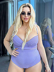 Стильний роздільний купальник в структурний рубчик: ліф з чашками та високі плавки, батал великі розміри