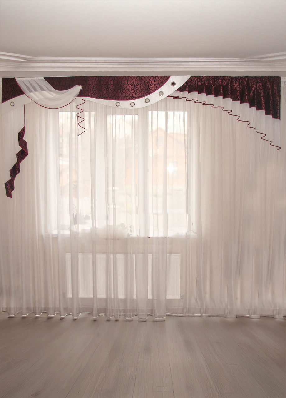 Жорсткий ламбрекен Firanka Стайл 3м бордовий з чорним і білим (49_4ж), фото 1