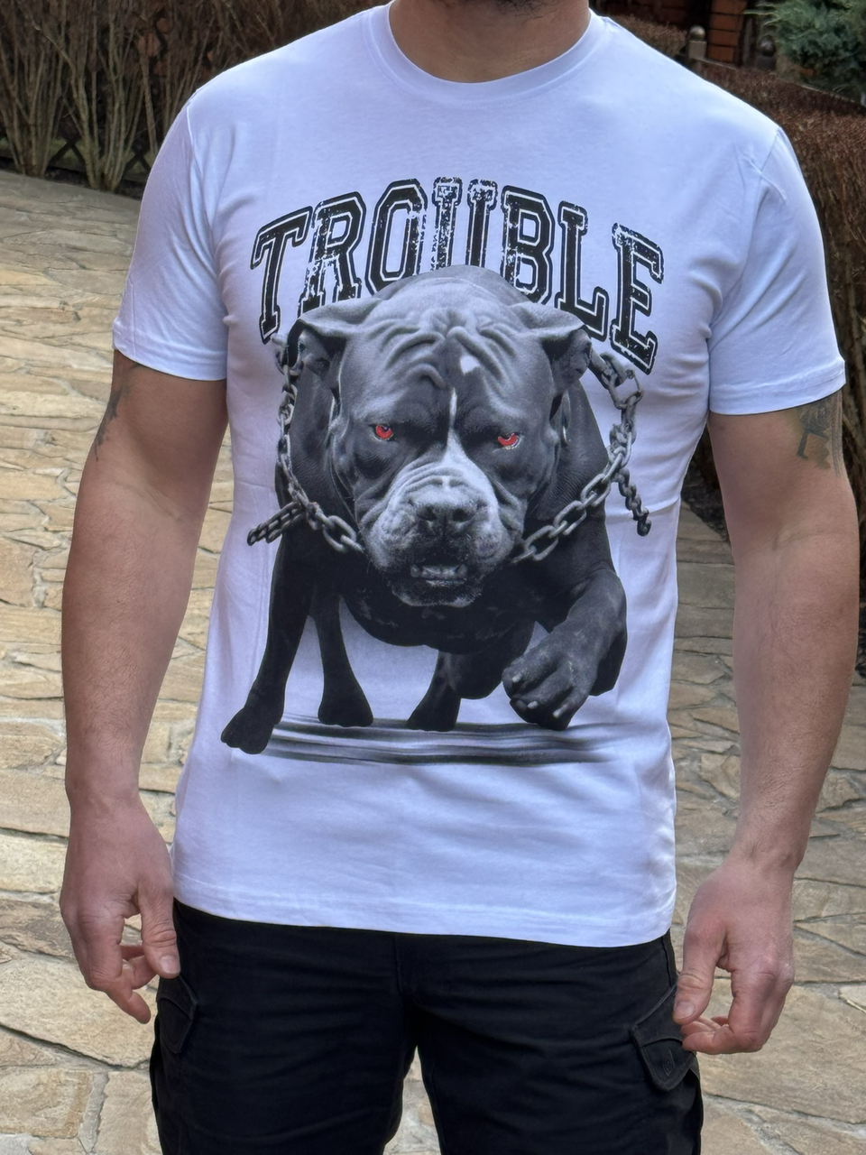 Чоловіча футболка Daniel Jones Trouble принт пес, XL,Білий