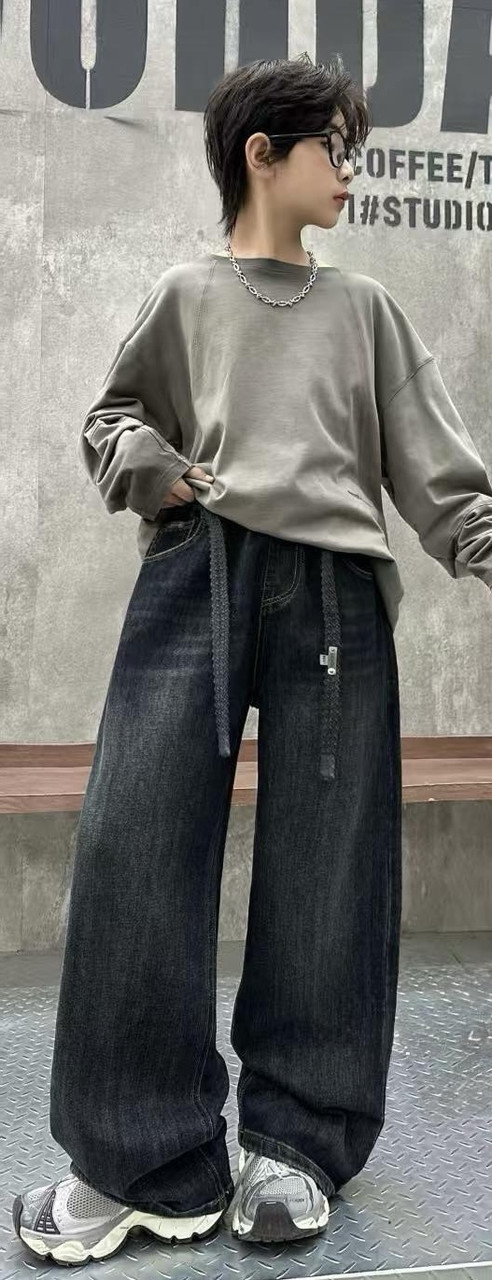 Широк джинси багі NLYB на хлопчика підлітка з поясом на резинці baggy 10–16 років , Синій 164, фото 1