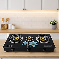 Газова плита AYGAZ настільна 3 конфорки, скляна поверхня, п’єзорозпал, для дачі та кухні