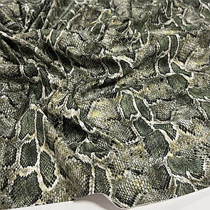 Кожзам Стрейч на трикотажі тиснений принт змії Хакі