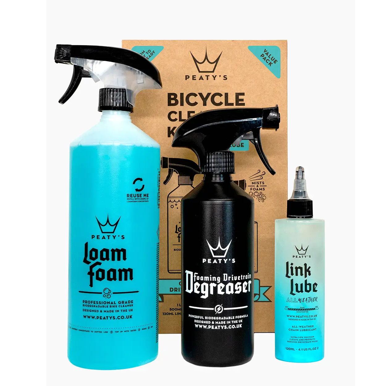 Набір для мийки Peaty's Gift Pack, шампунь 1L/дегрізер 500ml/змащення ланцюга 120ml, All-Weather