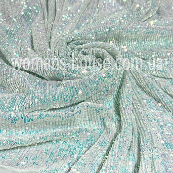 Паєтка на сітці «Строчка» Корея 135 см Хамелеон не сітка м'ятної