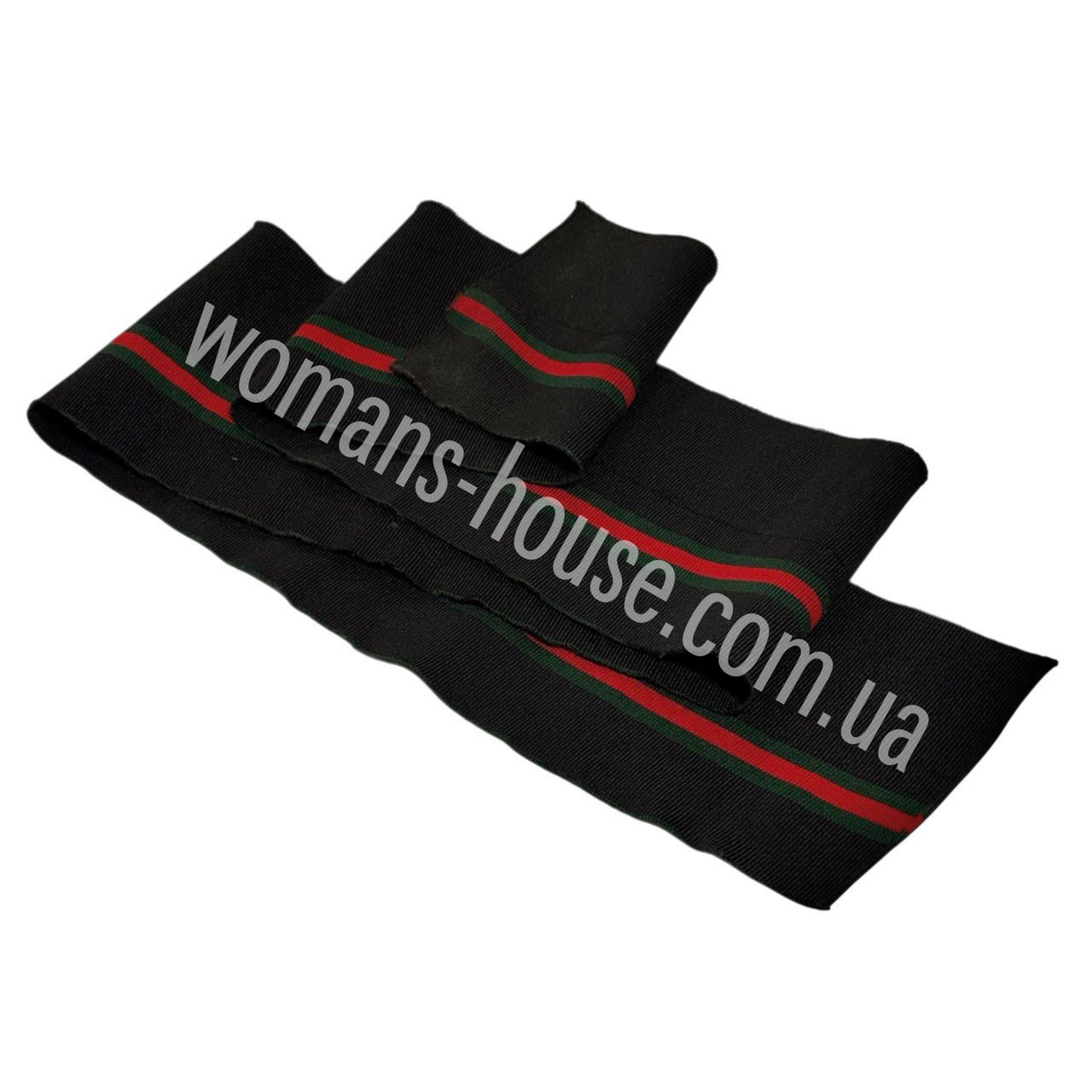 Манжетна гумка Дов'яз трикотажний 125/13 см поліестер Туреччина Чорний зі смужками червоними та хакі, фото 1