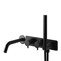 Змішувач для ванни та душу з термостатом KOHLMAN AXEL BLACK + BOX прихованого монтажу