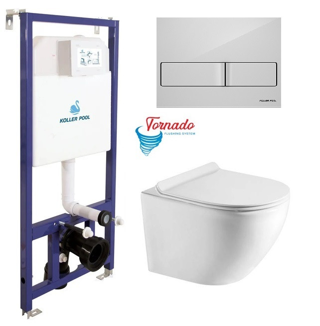 Інсталяція Koller Pool Dune 1200SL + Neon White панель змиву + підвісний унітаз ROUND з сидінням Soft-close (змив Tornado 3.0), фото 1