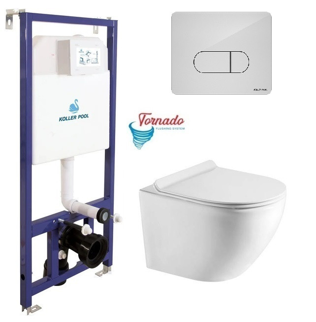 Інсталяція Koller Pool Dune 1200SL + Orion Cosmo White панель змиву + підвісний унітаз ROUND з сидінням Soft-close (змив Tornado, фото 1