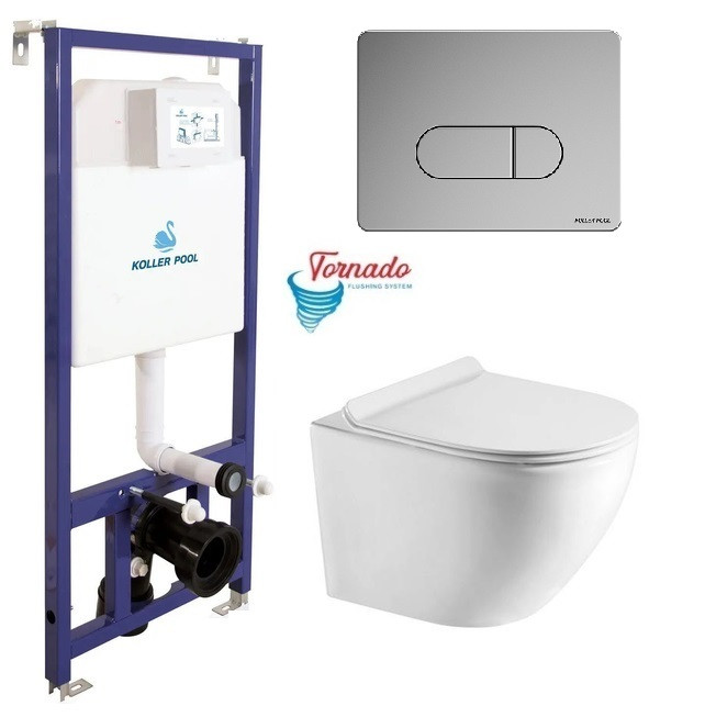 Інсталяція Koller Pool Dune 1200SL + Orion Cosmo Chrome панель змиву + підвісний унітаз ROUND з сидінням Soft-close (змив Tornado, фото 1