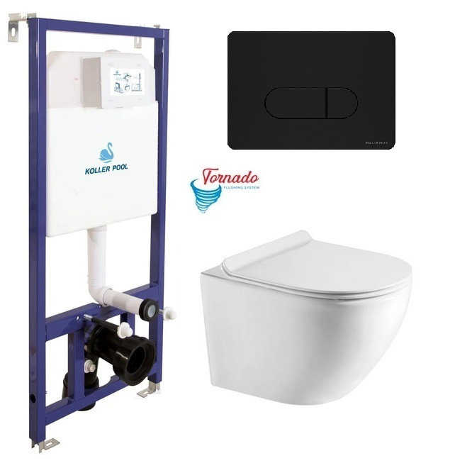 Інсталяція Koller Pool Dune 1200SL + Orion Cosmo Black matt панель змиву + підвісний унітаз ROUND з сидінням Soft-close (змив, фото 1