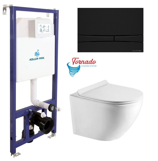 Інсталяція Koller Pool Dune 1200SL + Integro Cosmo Black matt панель змиву + підвісний унітаз ROUND з сидінням Soft-close (змив, фото 1