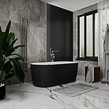 Ванна акрилова окремостояча суцільнолита PureLine 1600x800 White/Matt Black з сифоном, фото 3