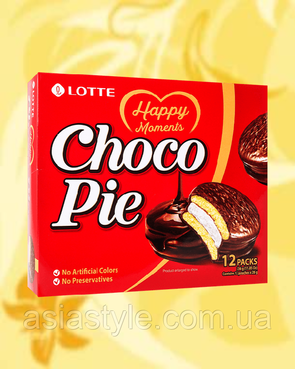 Печіво глазуровані, Печиво глазуроване, Choco Pie Chocolate Biscuits, Lotte, 336 г, Корея, В, фото 1