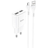 МЗП Hoco C88A Star round 2.4A (2USB-A) + кабель USB to MicroUSB Білий