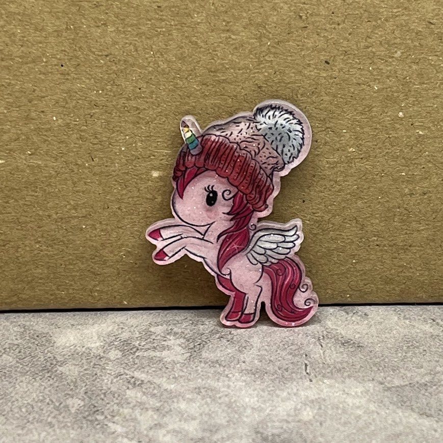 Серединка для бантика (кабошон пластик) Єдиноріг у шапці (блискітки), 3 см, арт 03461, 1 шт, Різнокольоровий, фото 1