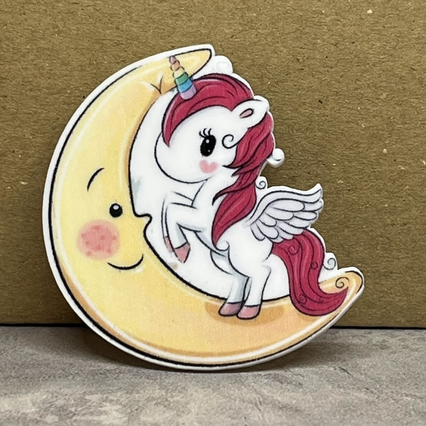 Серединка для бантиків "Єдиноріг на місяці", 48*40 мм, арт 02967, 1 шт, Різнокольоровий, фото 1