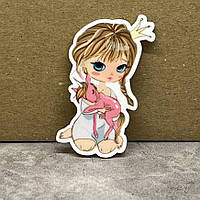 Серединка для бантів (декор пластик) 4 см Принцеса з єдинорогом, арт 011121, 1 шт, Різнокольоровий