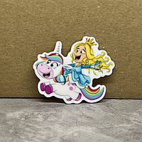 Серединка для бантів, 4 см Принцеса з єдинорогом, арт 011955, 1 шт, Різнокольоровий