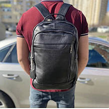 Чоловічий шкіряний рюкзак Tiding Bag чорного кольору із двома великими відділеннями, фото 3