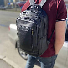 Чоловічий шкіряний рюкзак Tiding Bag чорного кольору із двома великими відділеннями, фото 2